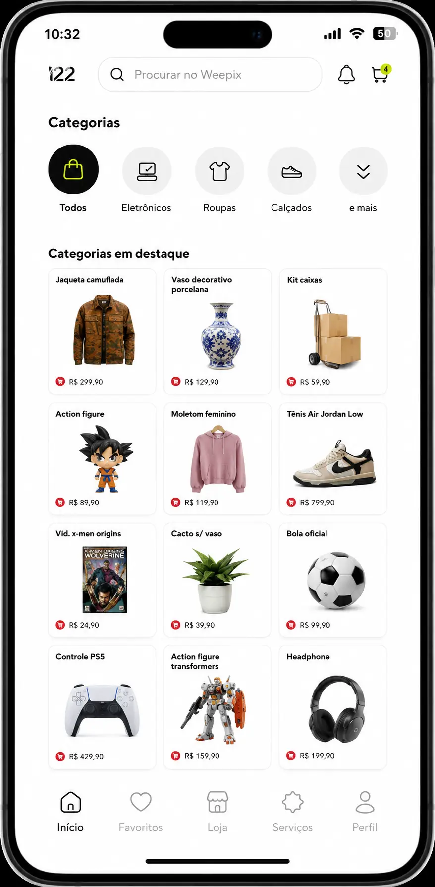 Live shopping na weepix em um smartphone